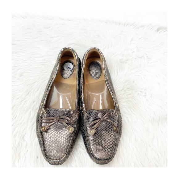Clarks Dunbar Cruiser Loafers Women’s 9.5 Snake-Print Metallic Bronze Comfort - Picture 8 of 13